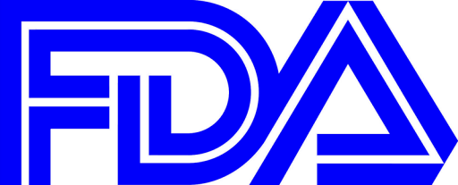 Blåt FDA-logo med stiliserede, sammenkoblede bogstaver i moderne design